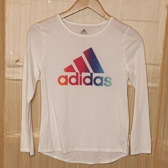 Adidas Girls White Long Sleeve Top Ombre Logo 14 - Picture 1 of 6